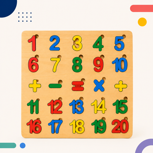 Numbers 1–20 and Math Symbols Wooden Puzzle Board for Kids | Educational MDF Learning