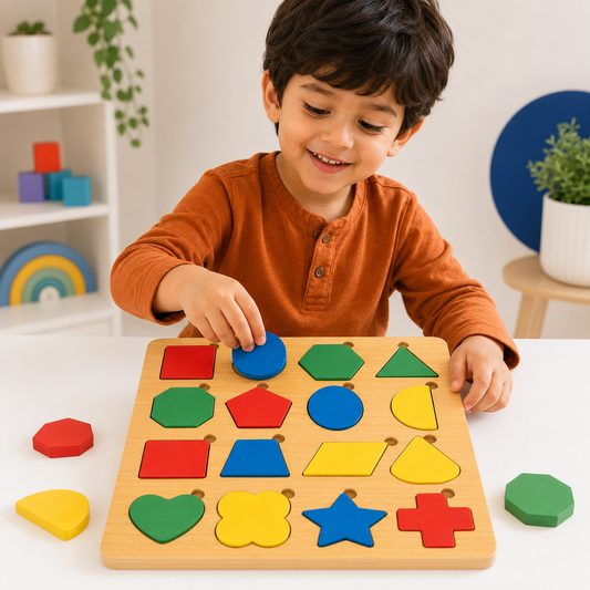 Colourful Shapes Wooden Puzzle Board for Kids | Educational MDF Shape Matching Toy