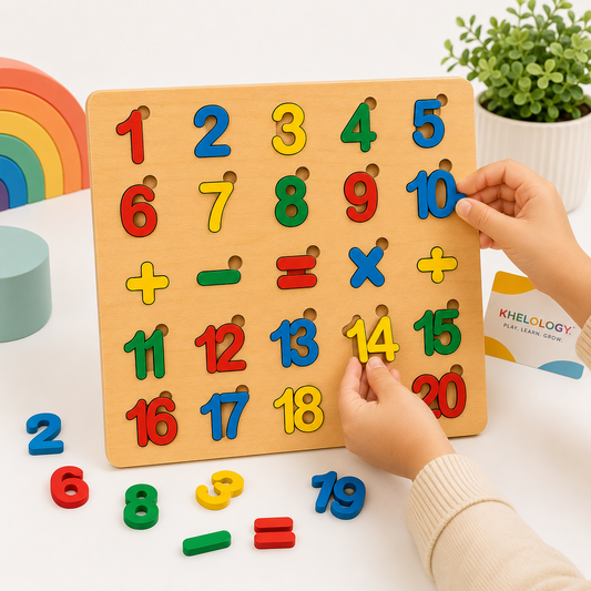 Numbers 1–20 and Math Symbols Wooden Puzzle Board for Kids | Educational MDF Learning