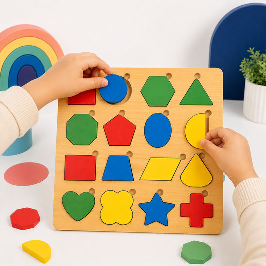 Colourful Shapes Wooden Puzzle Board for Kids | Educational MDF Shape Matching Toy