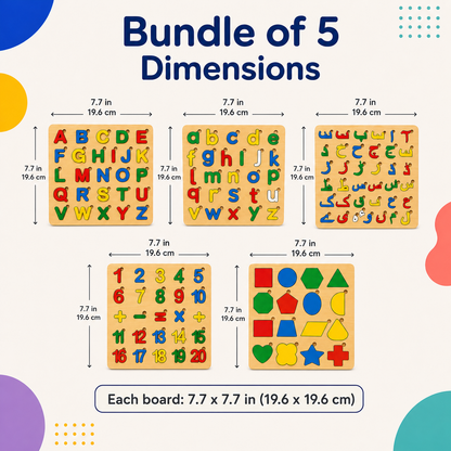 Bundle of 5 Wooden Puzzles – ABC, Urdu, Math & Blocks